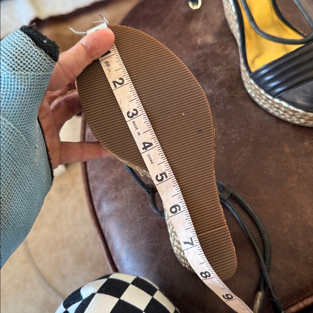 Coach Black Leather Wedge Sandals with Braided Espadrille - Picture 14 of 16